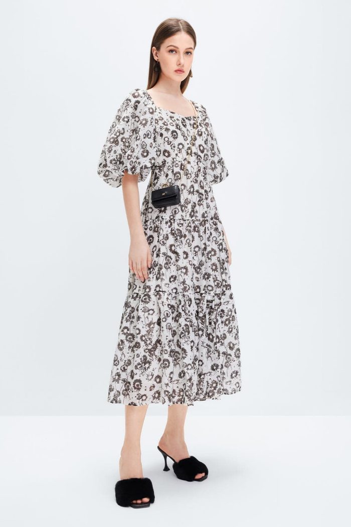Silk Linen Blend Print Vintage Lace Dress - immagine 2