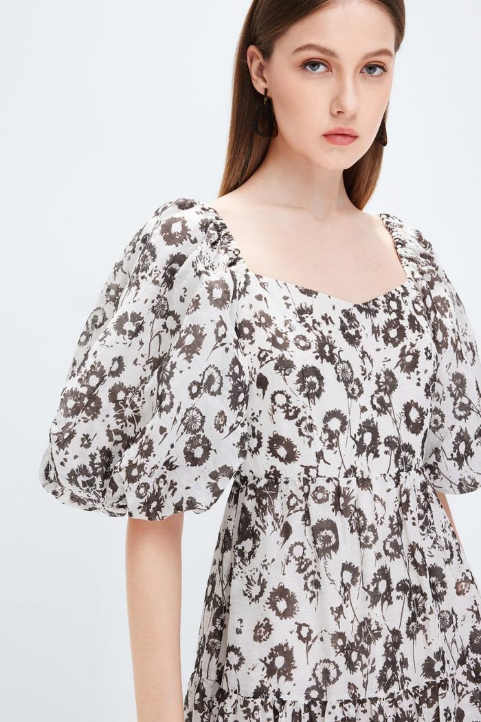 Silk Linen Blend Print Vintage Lace Dress - immagine 3