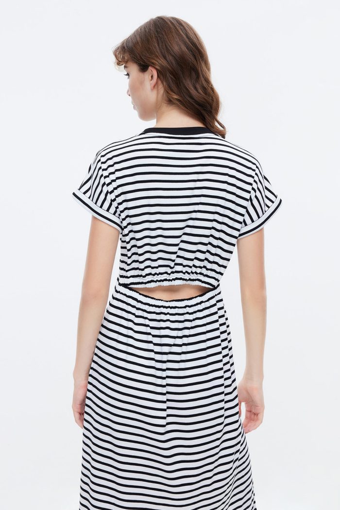 Cotton Contrast Stripe Slit Dress