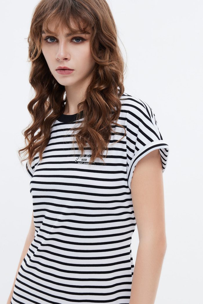 Cotton Contrast Stripe Slit Dress - immagine 3